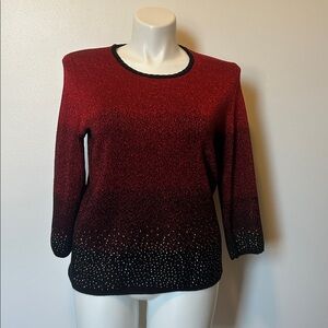 Alfred Dunner Red and Black Sweater with Sparkle Details
